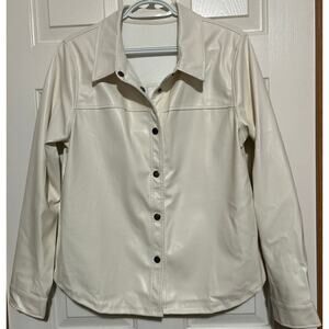 Women's Cream Faux Leather Button-Front Jacket